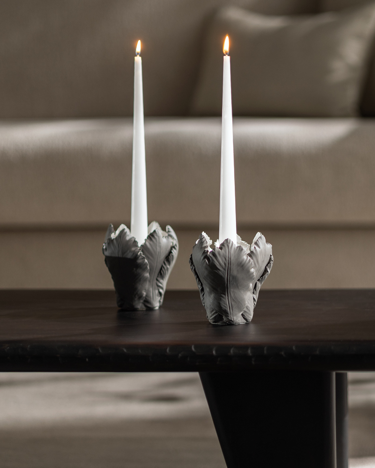 Togas Leffer ceramic candle holder in Grey