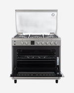Hoover 90x60 cm Full Gas Oven with 5 Burners, Grill, Rotisserie, Auto Ignition, Safety Features, Cast Iron Pan Support, Stainless Steel, Made in Turkey - 1 Year Warranty