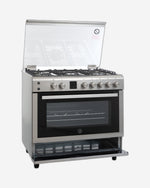Hoover 90x60 cm Full Gas Oven with 5 Burners, Grill, Rotisserie, Auto Ignition, Safety Features, Cast Iron Pan Support, Stainless Steel, Made in Turkey - 1 Year Warranty