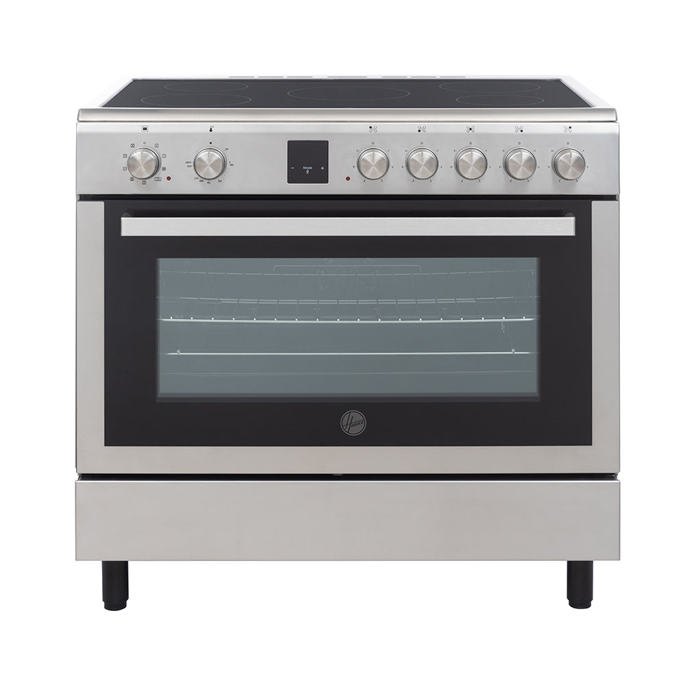Hoover 90x60 CM Ceramic Cooker, 5 Cooking Zones, Fully Electric 90CM Cooking Range, Auto Ignition,Electric Multifunction Oven & Grill Cooling Fan, Steel Finish, Made in Turkey