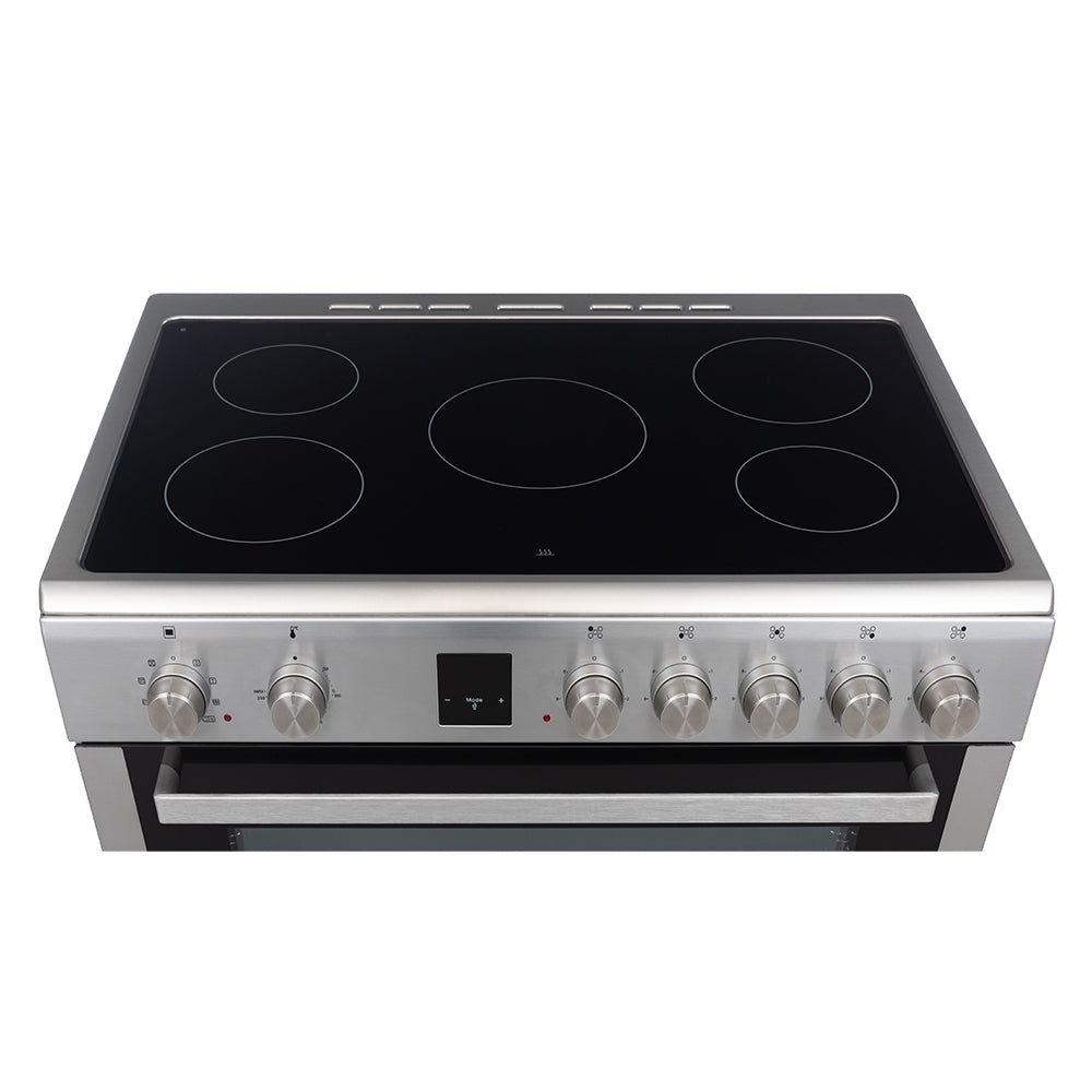 Hoover 90x60 CM Ceramic Cooker, 5 Cooking Zones, Fully Electric 90CM Cooking Range, Auto Ignition,Electric Multifunction Oven & Grill Cooling Fan, Steel Finish, Made in Turkey