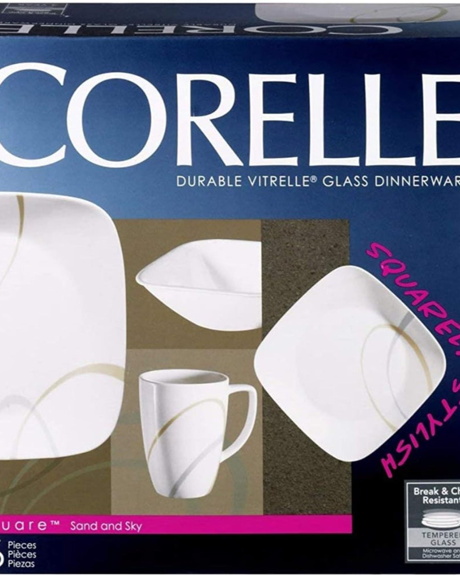 Corelle Dinnerware Set 16Pc Square Sand & Sky