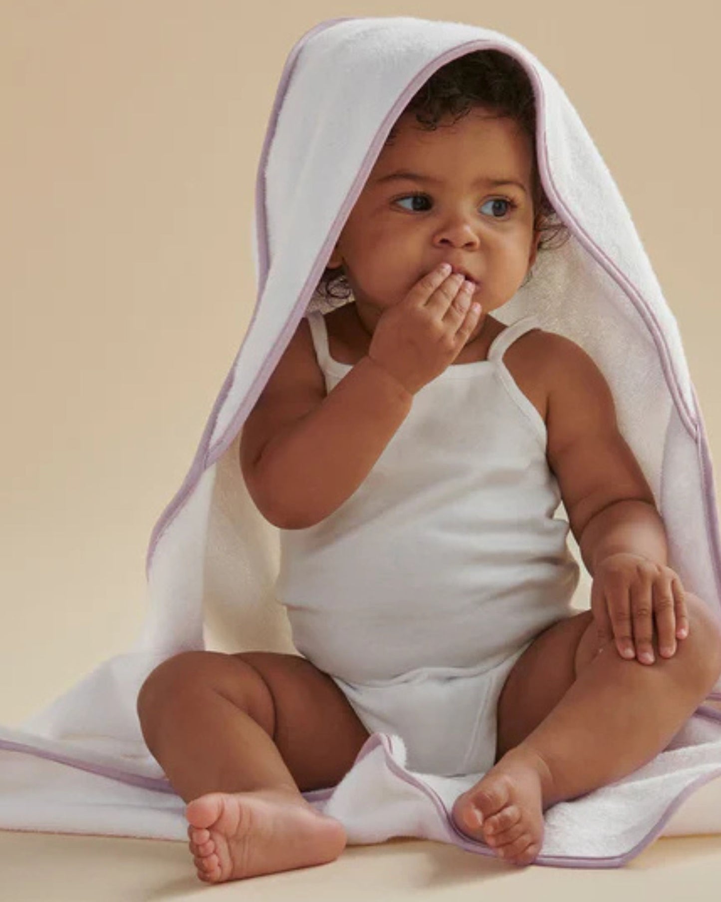 Christy "Mini Hooded" Bath Towel in White with Pink Trim