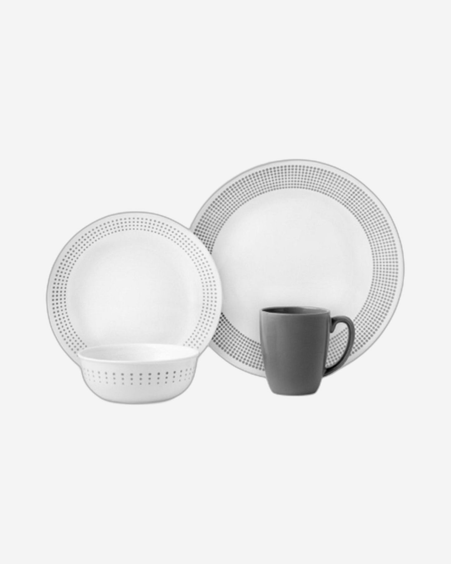 Corelle Dinnerware Set 16Pc Bayside Dots Gray