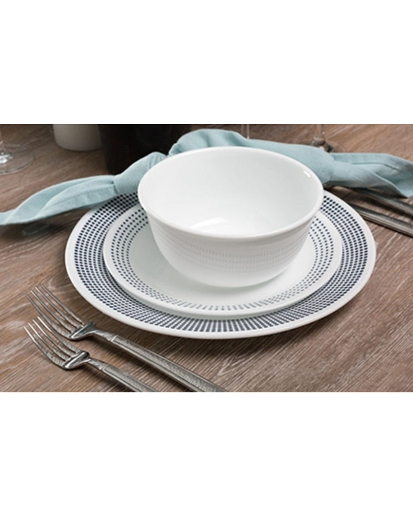 Corelle Dinnerware Set 16Pc Bayside Dots Gray