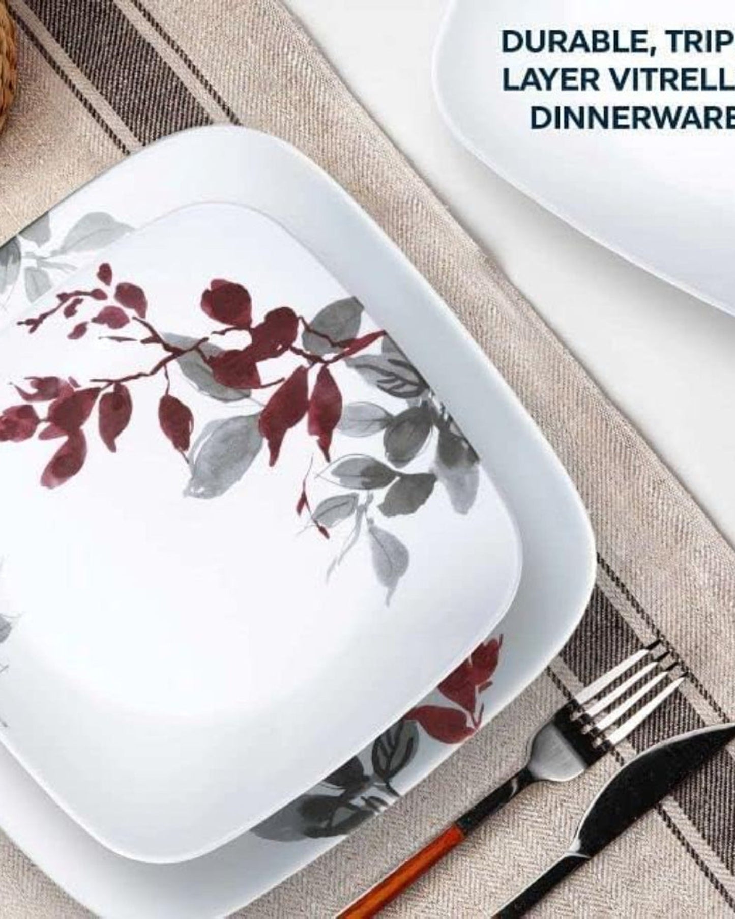 Corelle Dinnerware Set 16Pc Square Kyoto Leaves