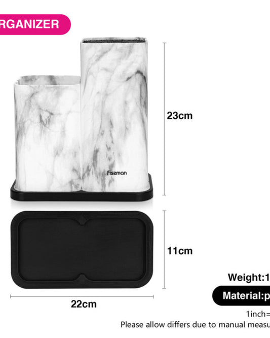 Fissman Kitchen Knife And Utensil Organizer 11x11x23+11x11x17cm, Marble (Plastic)