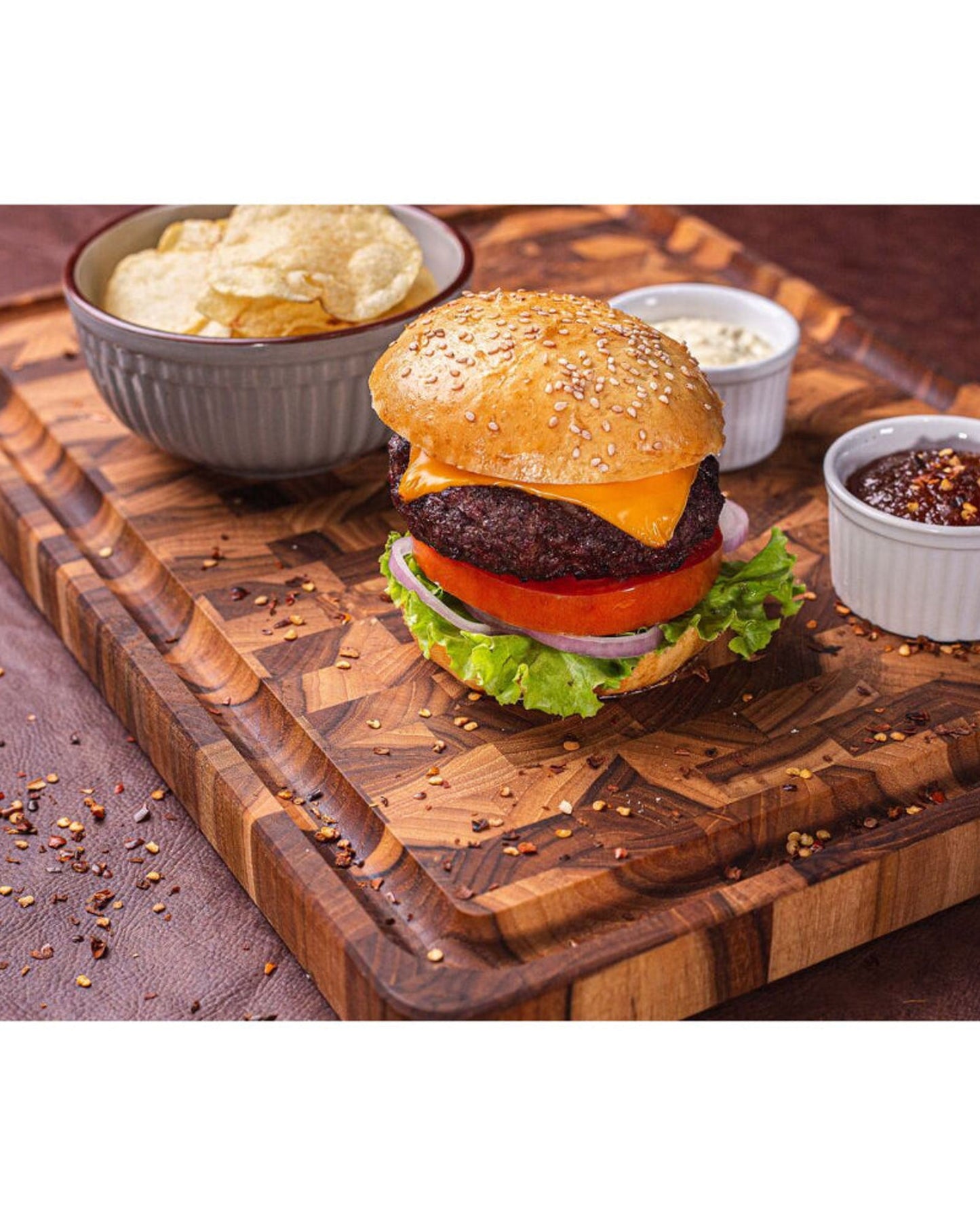 Tramontina Rectangular Cube End Grain Barbecue Board in Teak Wood with Mineral Oil Finish, 45x35 cm.