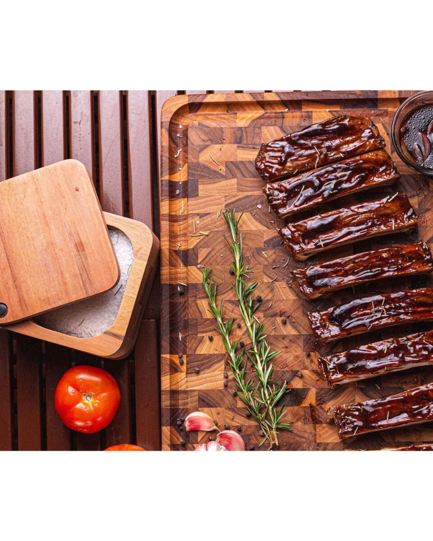 Tramontina Rectangular Cube End Grain Barbecue Board in Teak Wood with Mineral Oil Finish, 45x35 cm.