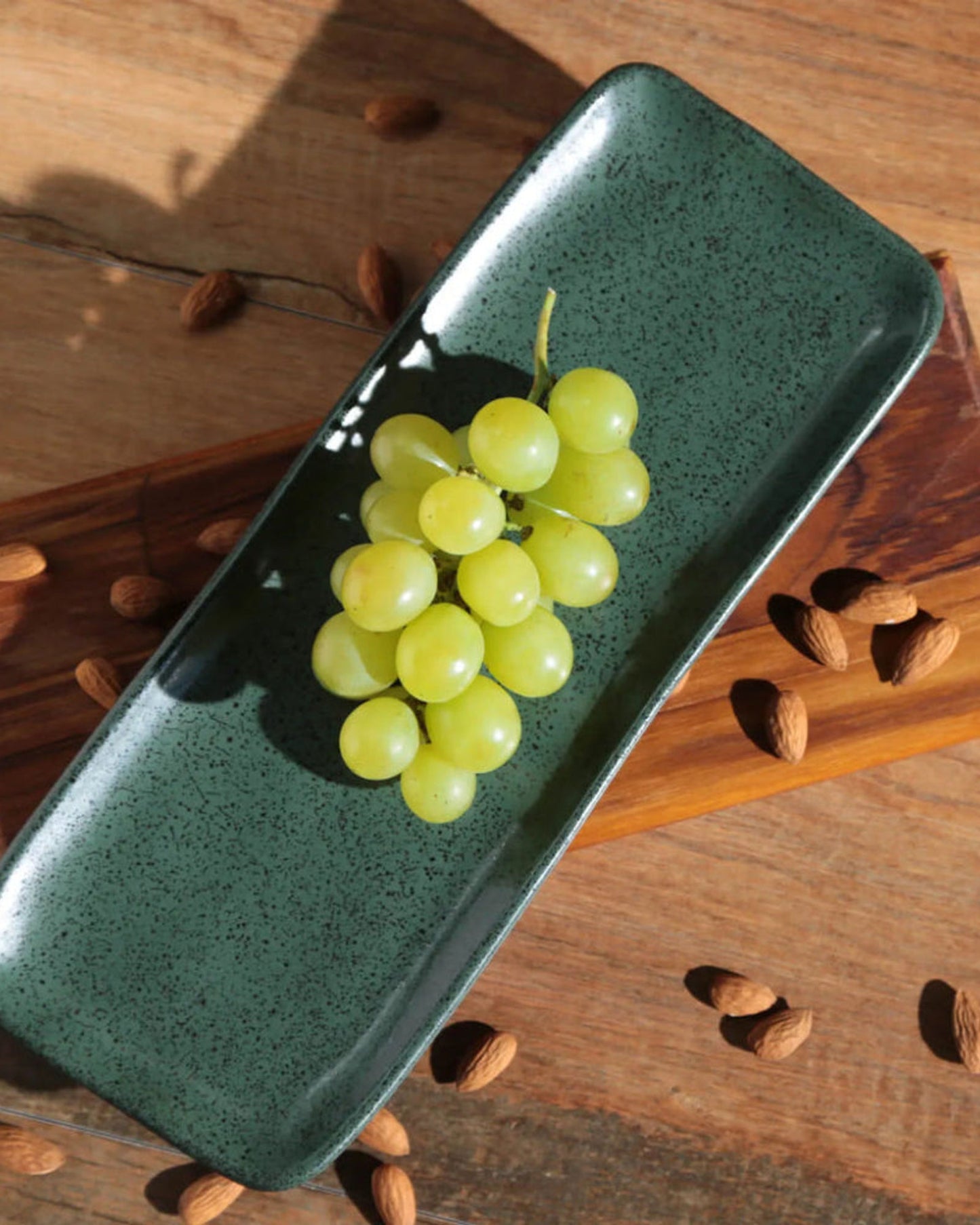 Organic Rectangular Platter Stoneware 33X13Cm Greenery Made In Brazil