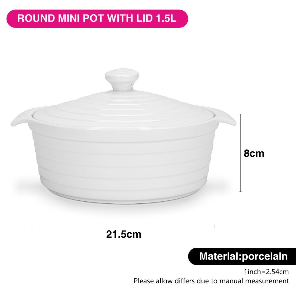 Fissman Baking Dish,Round Mini Pot with Lid 21.5x8cm/1.5LTR