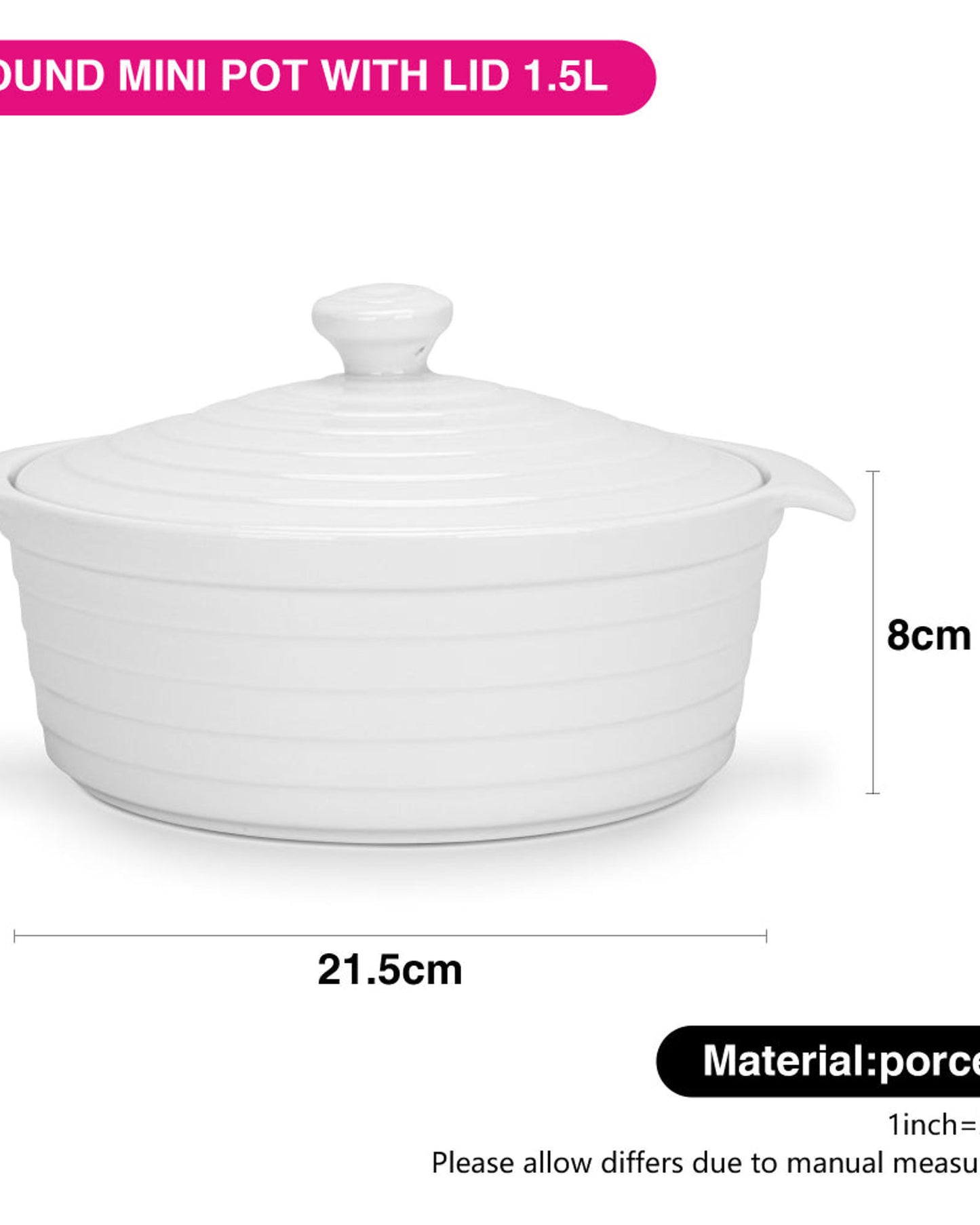 Fissman Dish Round Pot Porcelain 1.5L