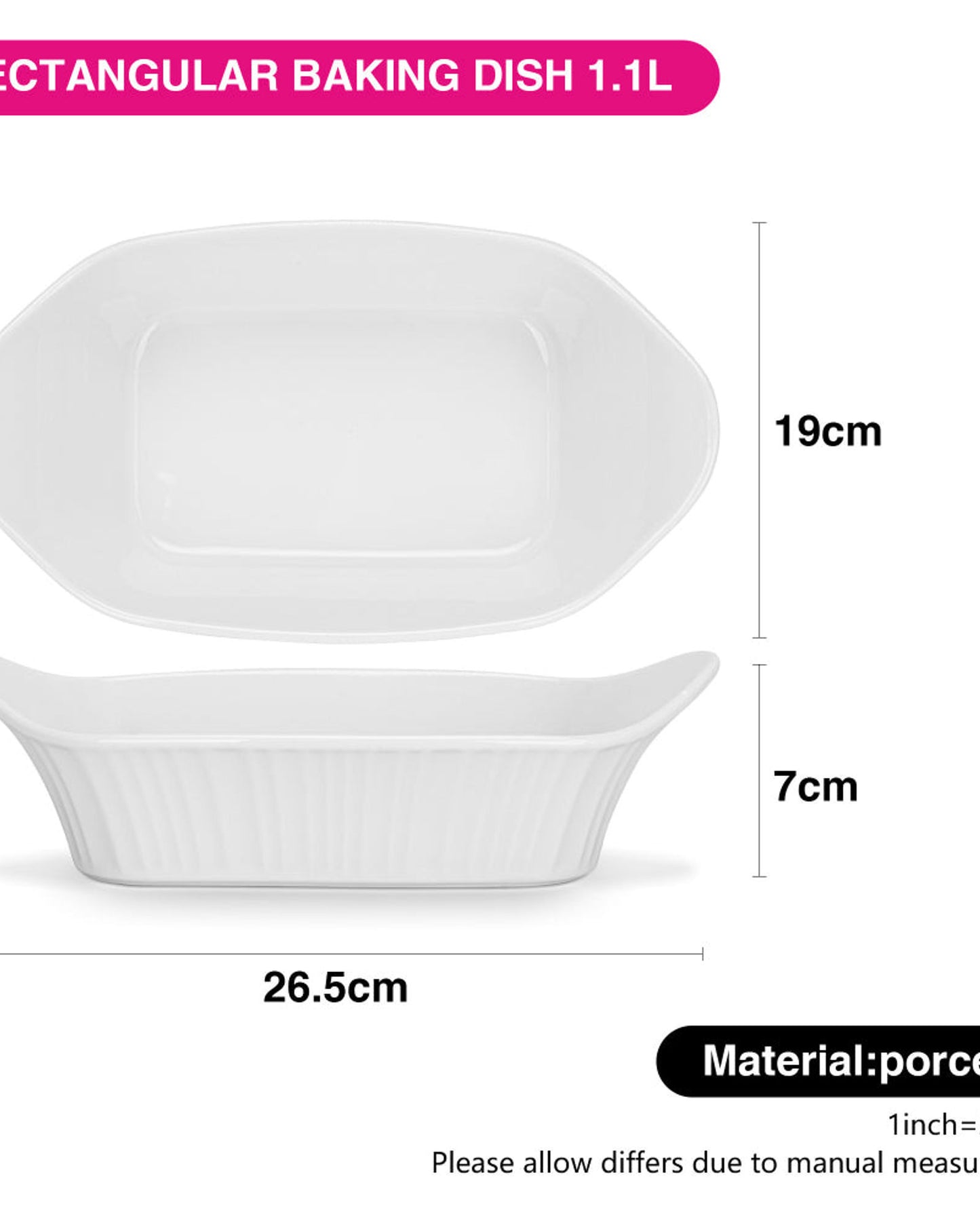 Fissman Dish Rectangular Porcelain 780ml