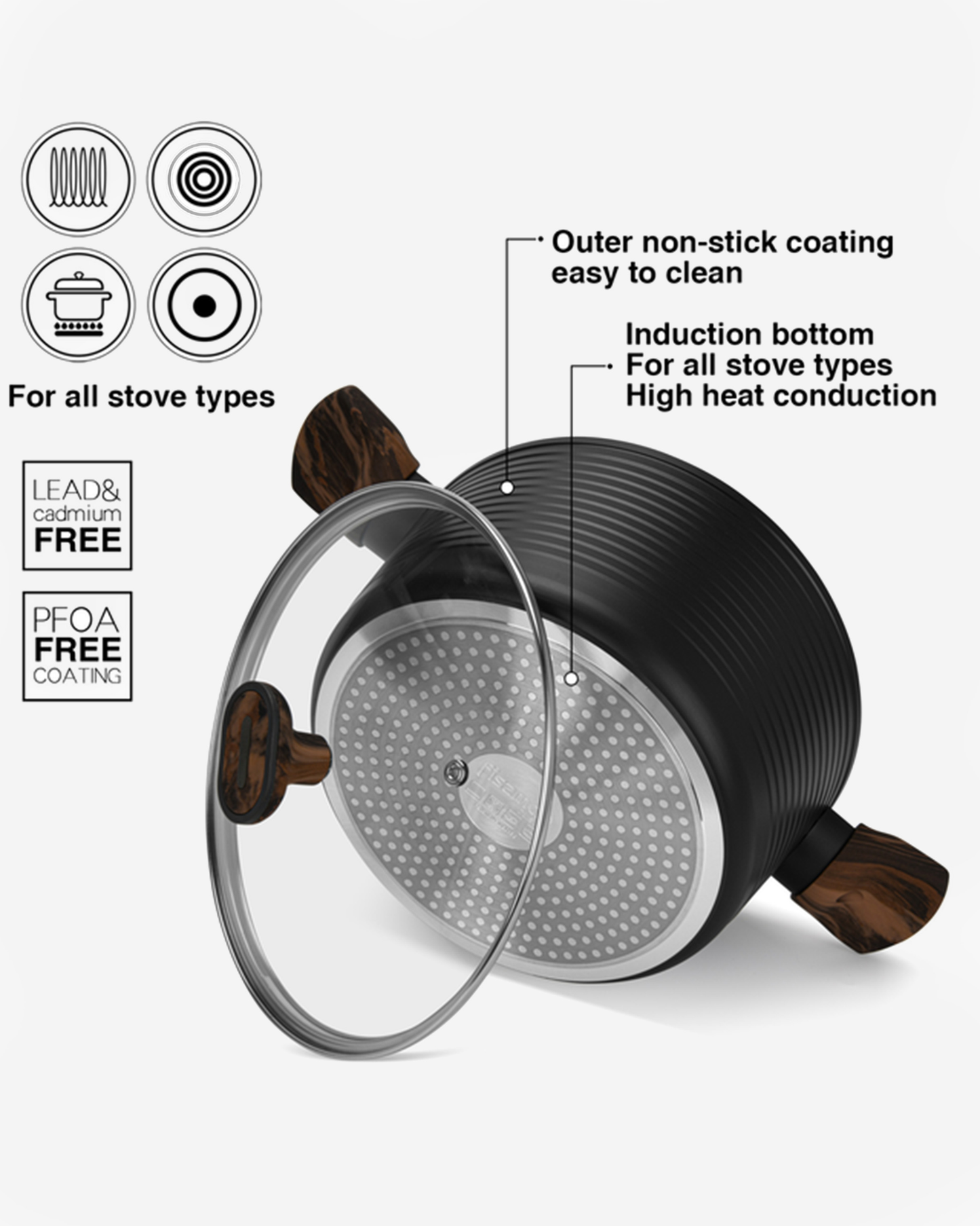 Fissman Non Stick Aluminium Stockpot Cuisine 20×10cm / 2.6L with Glass Lid