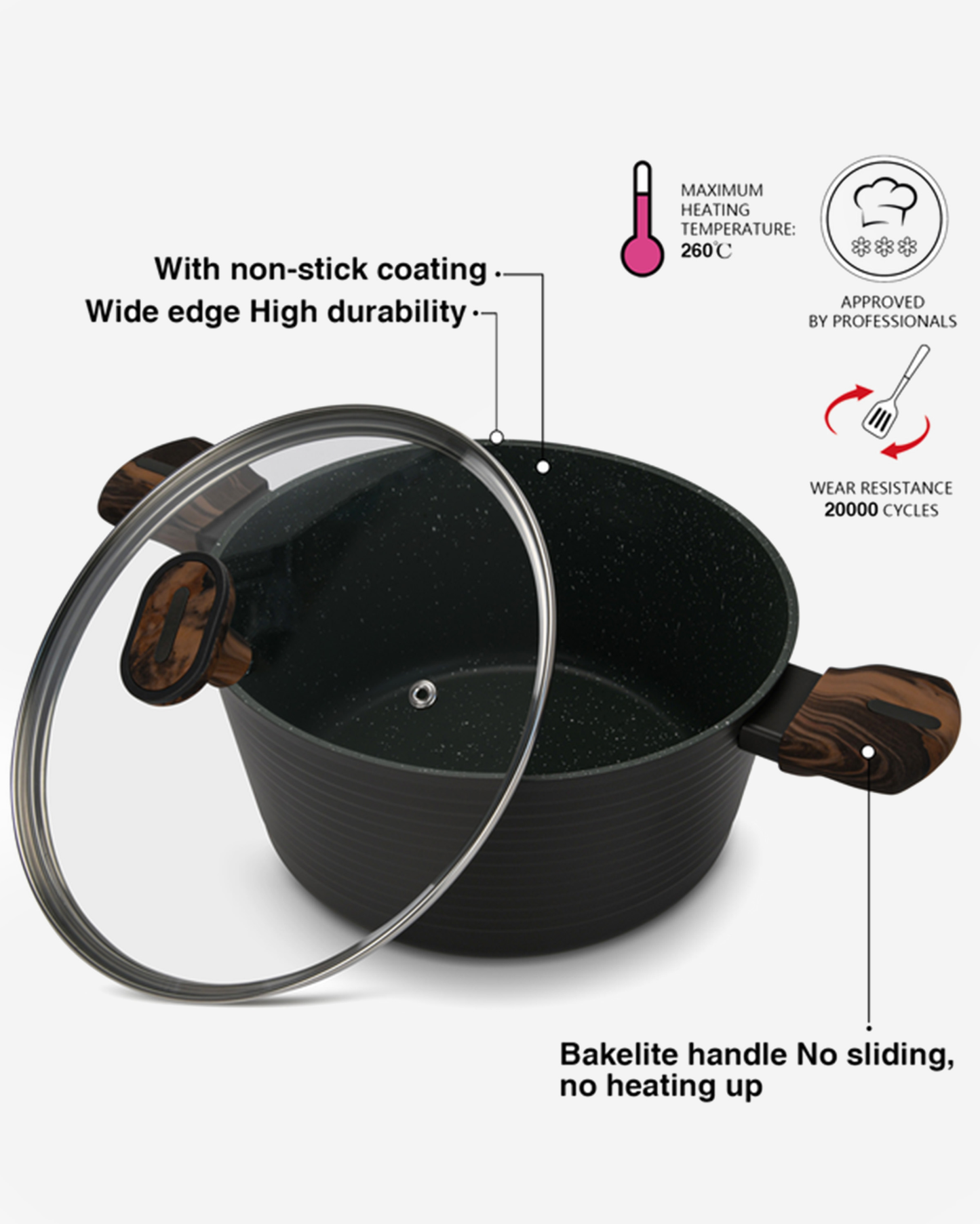 Fissman Non Stick Aluminium Stockpot Cuisine 20×10cm / 2.6L with Glass Lid