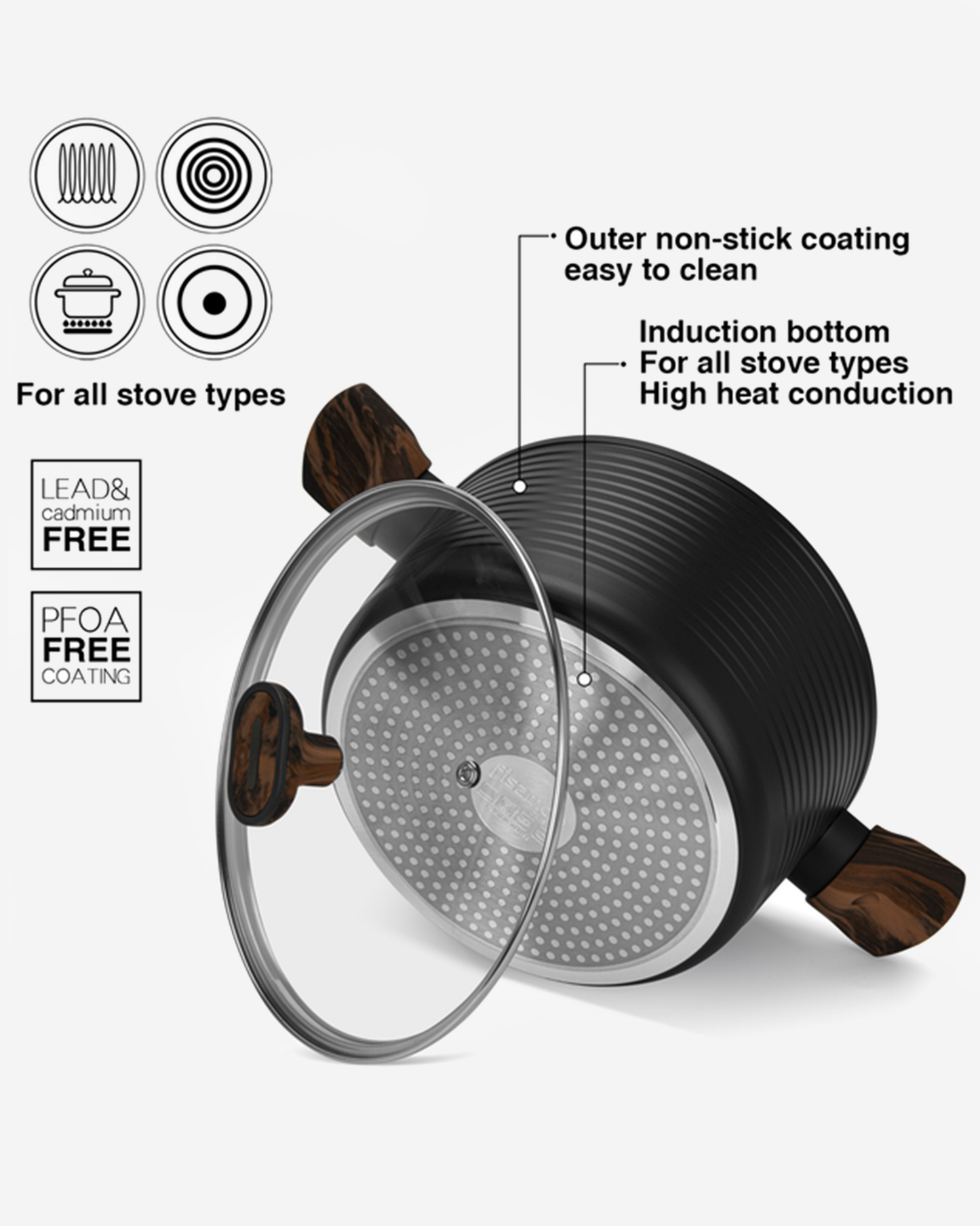 Fissman Non Stick Aluminium Stockpot Cuisine 24×12cm / 4.6L with Glass Lid