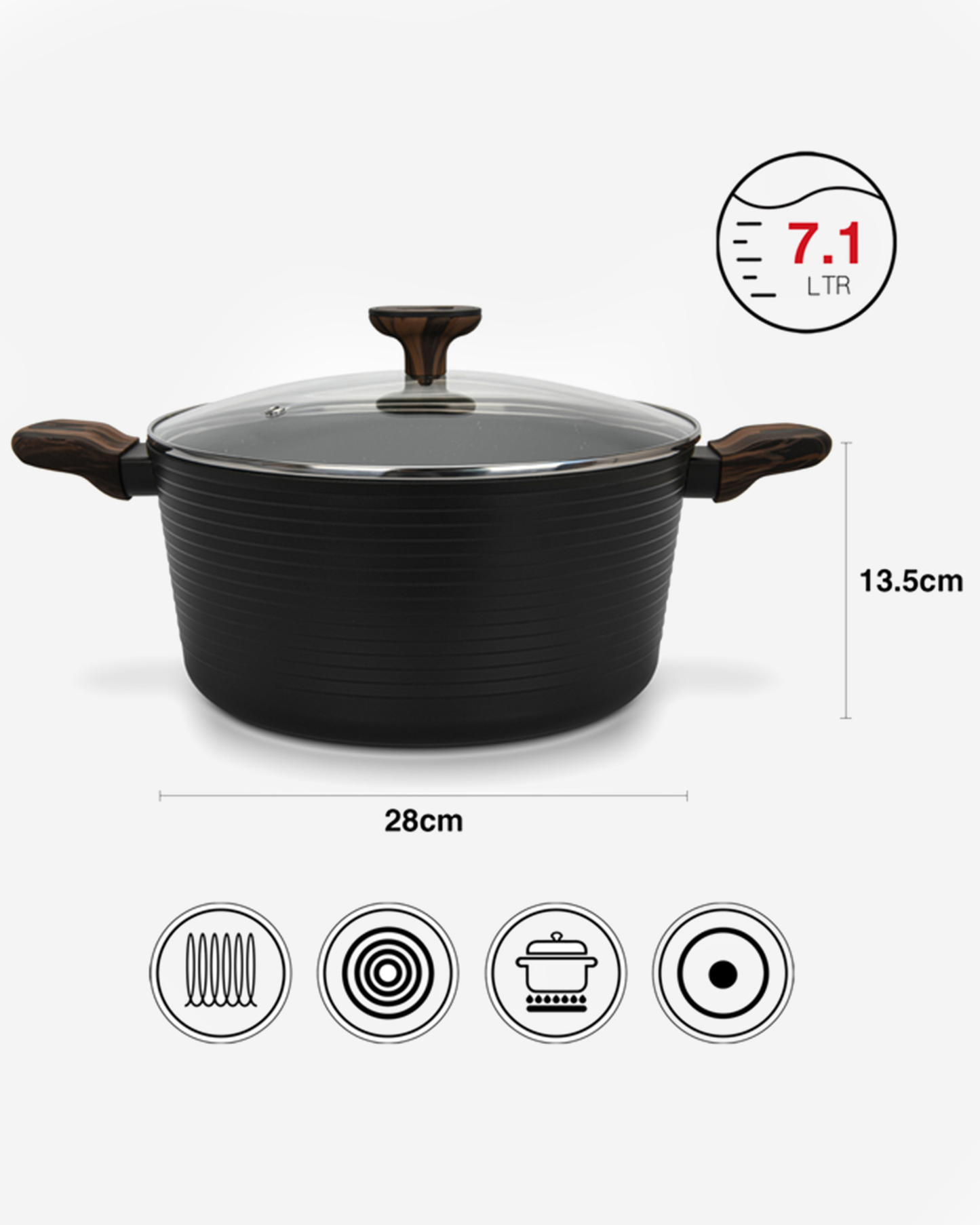 Fissman Non Stick Aluminium Stockpot Cuisine 28×13.5cm / 7.1L with Glass Lid