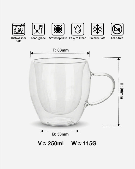 Cuisine Art Borosilicate Double Wall Glass Handle Set 250ml 2Pc