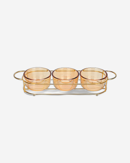 Fissman Pristine 3 Piece Glass Bowl with Metal Stand 9.7x5.3cm, 240ml/36x10.4x5.7cm