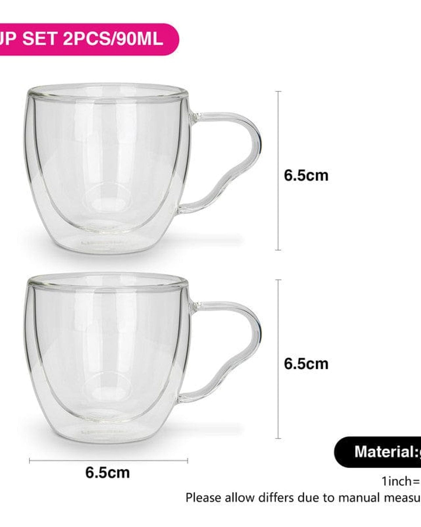 Fissman Double Wall Cups Borosilicate 2Pc 90ml