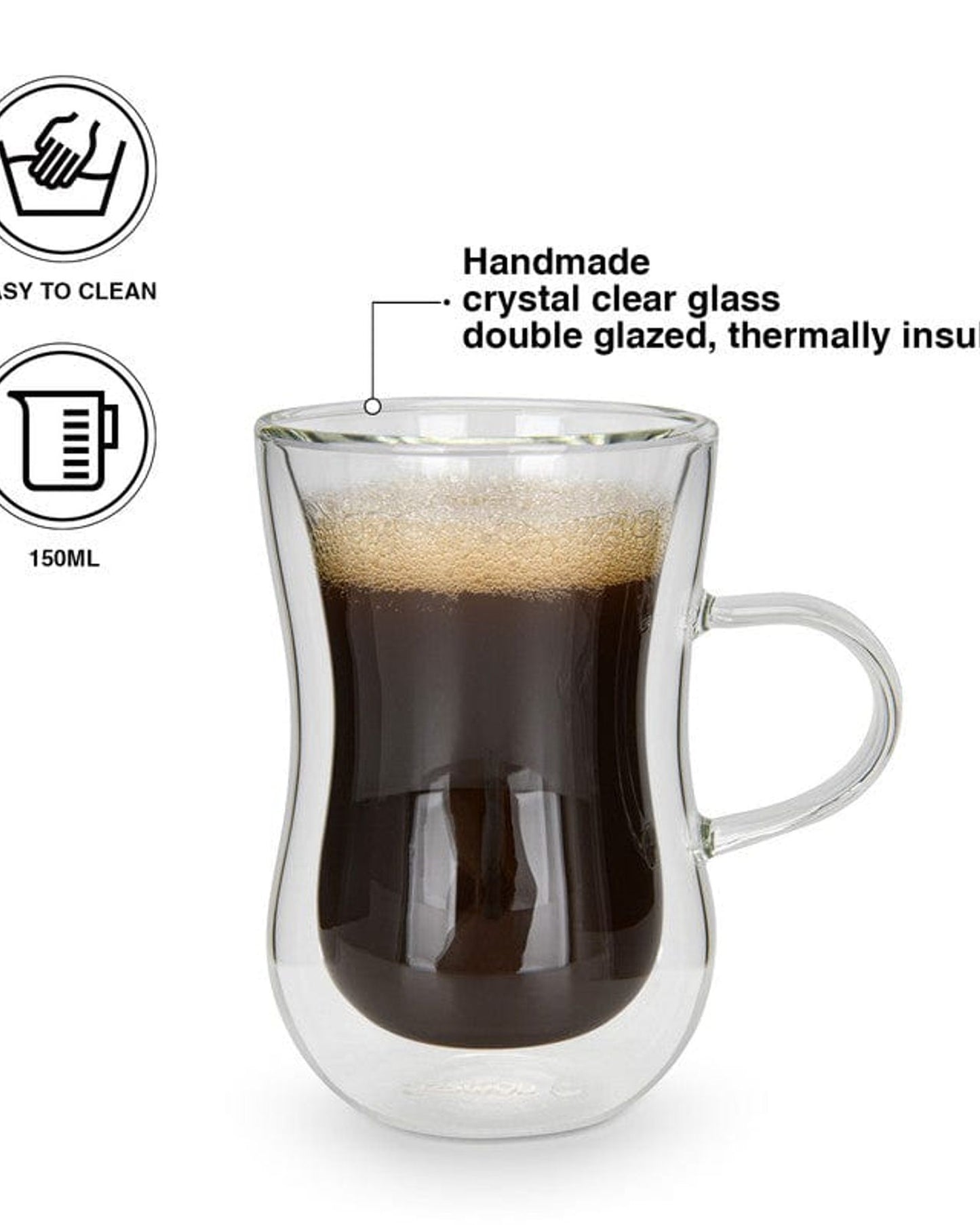 Fissman 2 Piece Double Wall Cups 150 Ml Borosilicate Glass