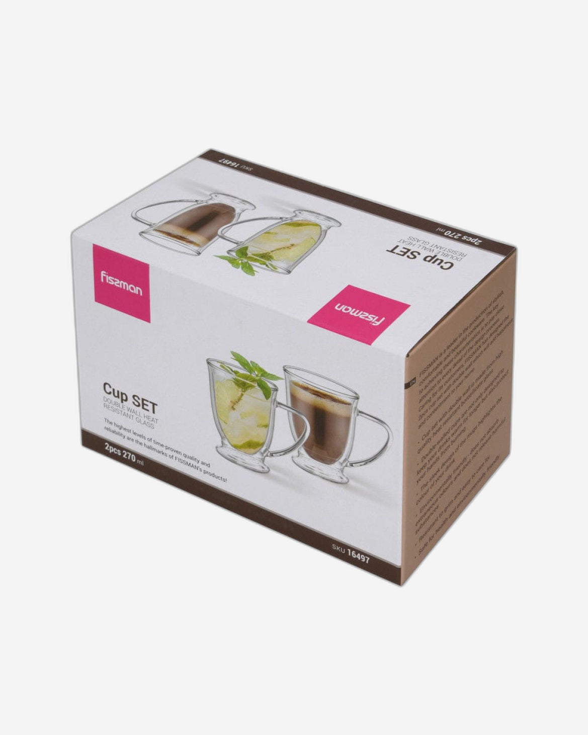 Fissman 2 Piece Double Wall Mugs 270 Ml Borosilicate Glass