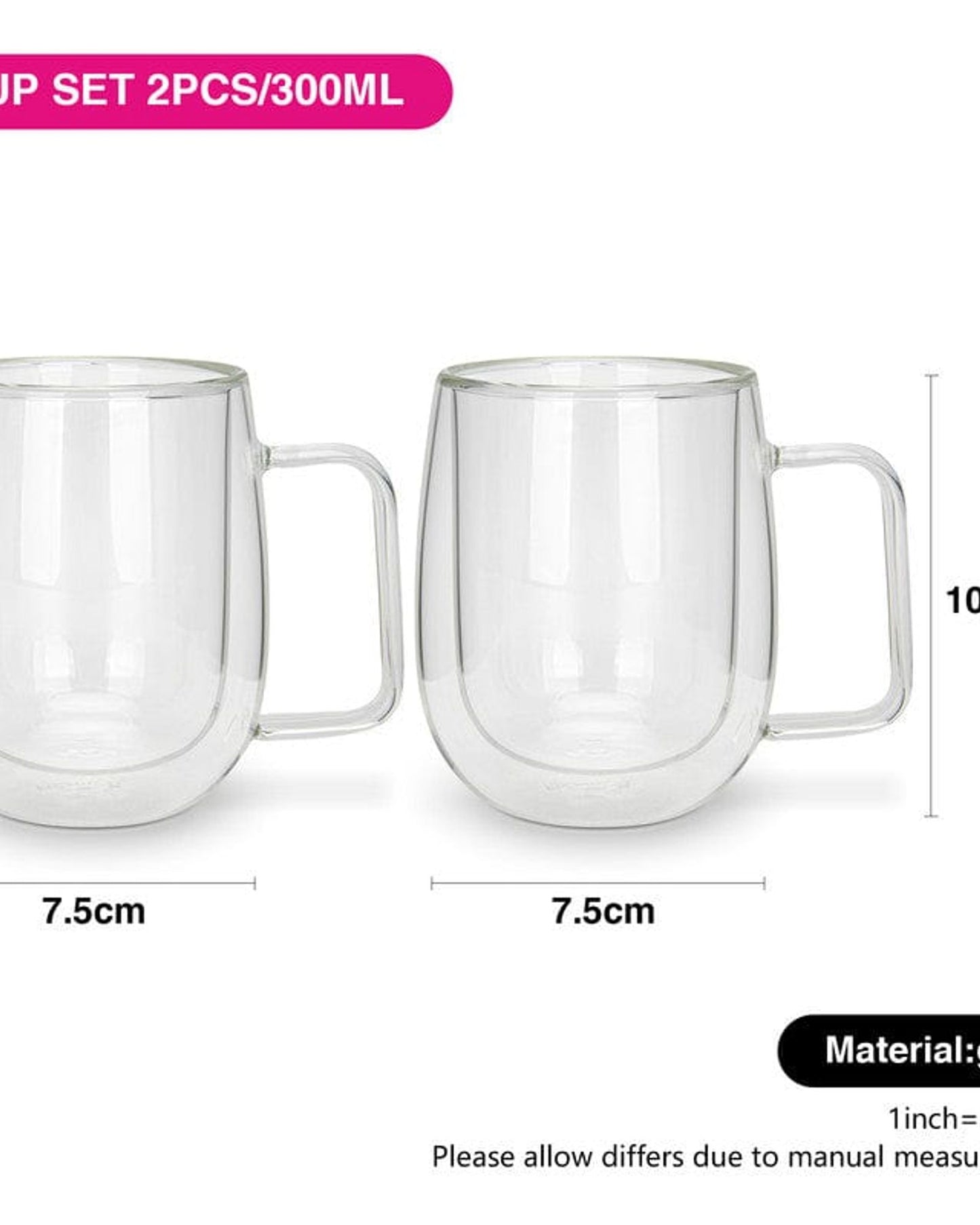 Fissman Double Wall Mugs Borosilicate 2Pc 300ml