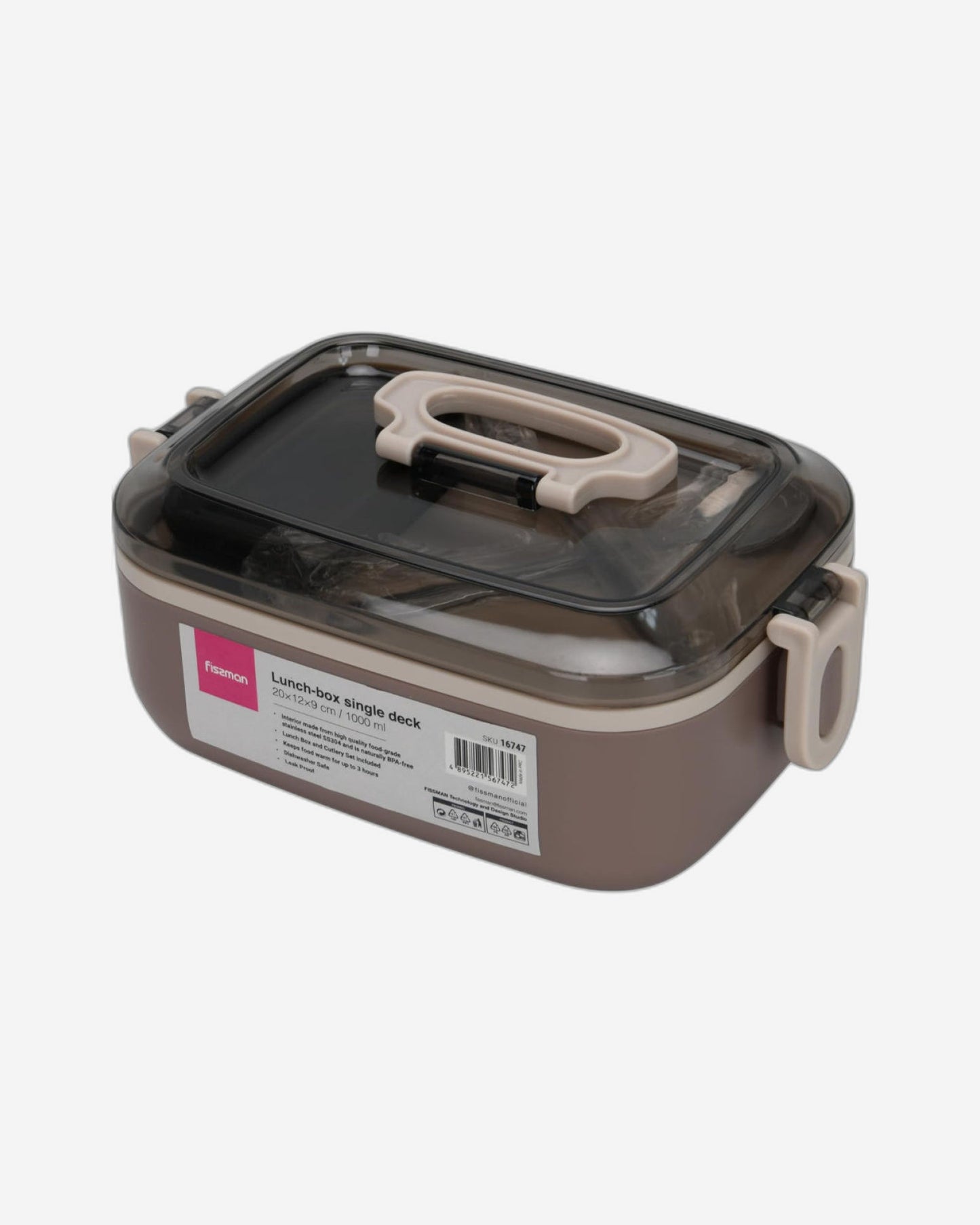 Fissman Single Deck Lunch Box 1000mL with Sauce Cup, Spoon and Fork Compartment