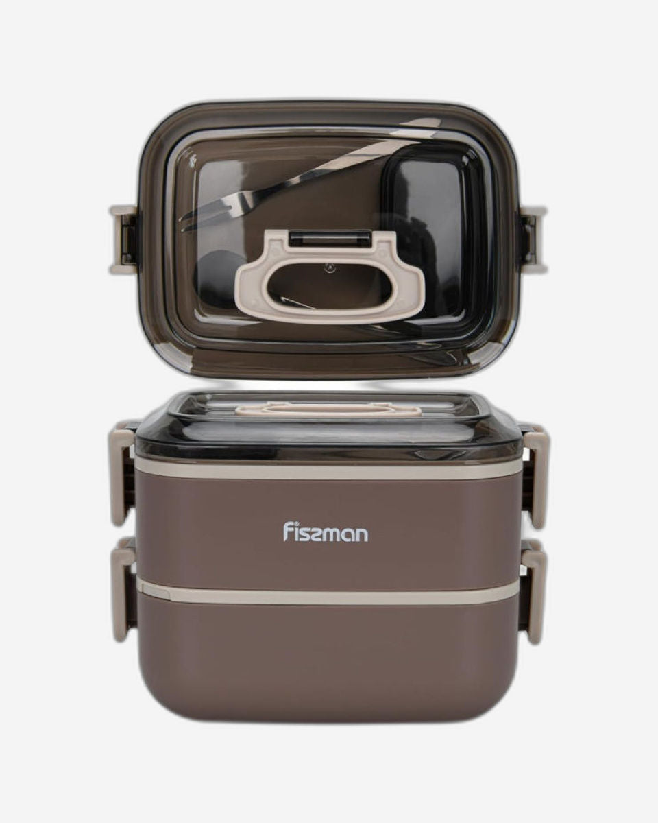 Fissman Double Deck Lunch Box 1800mL with Sauce Cup, Spoon and Fork Compartment