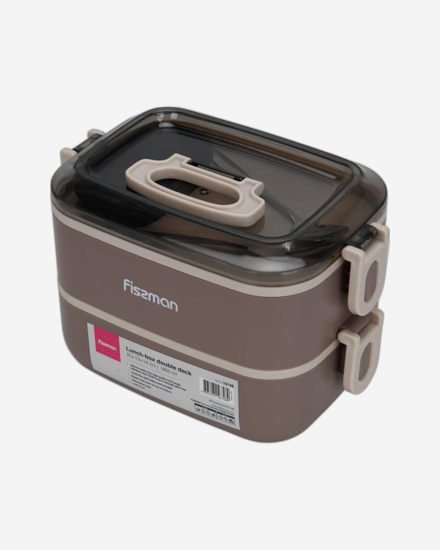Fissman Double Deck Lunch Box 1800mL with Sauce Cup, Spoon and Fork Compartment
