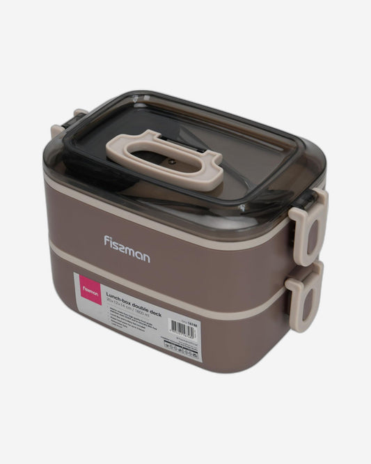 Fissman Double Deck Lunch Box 1800mL with Sauce Cup, Spoon and Fork Compartment