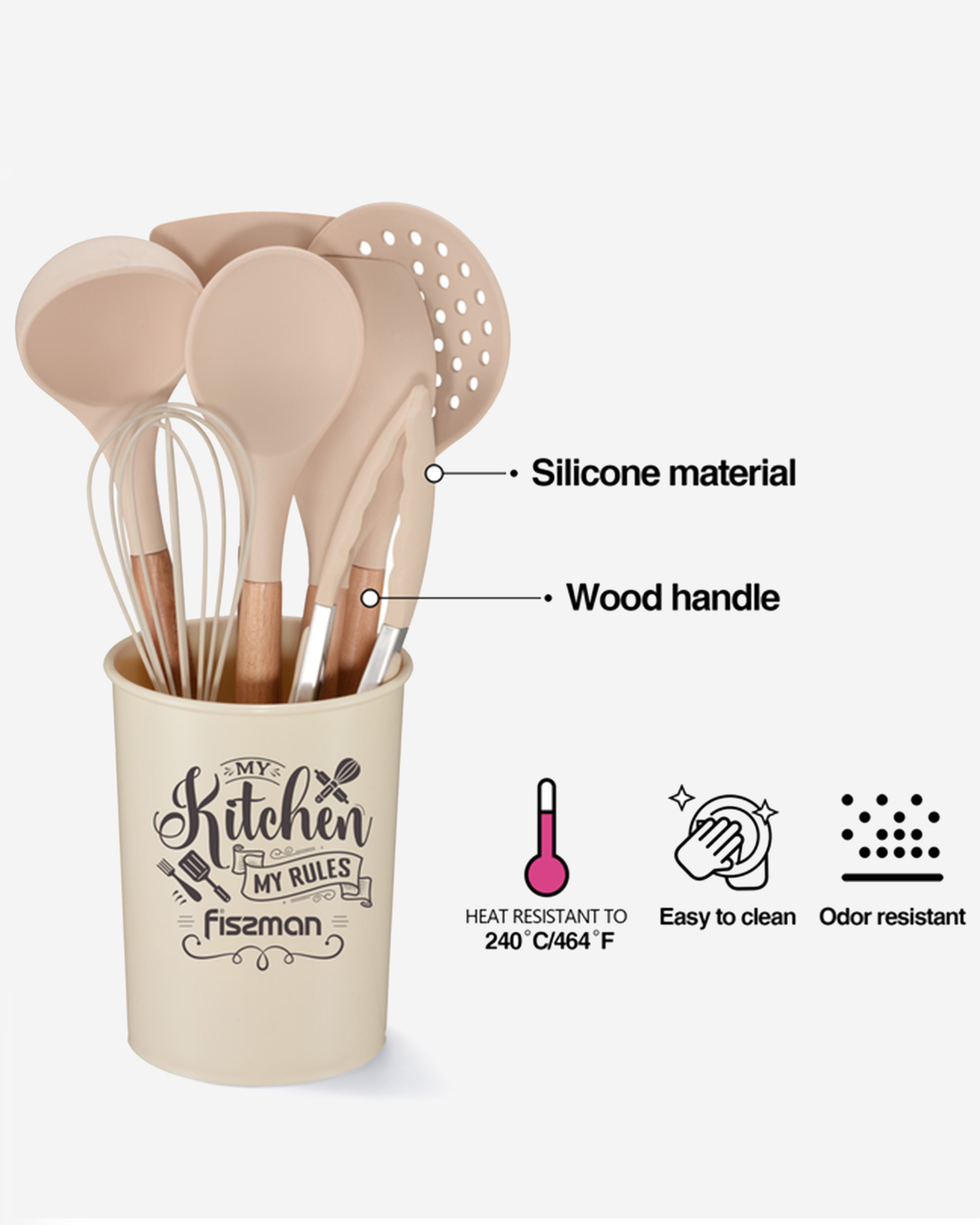 Fissman Silicone Kitchen Tools Set with Holder 8 Piece