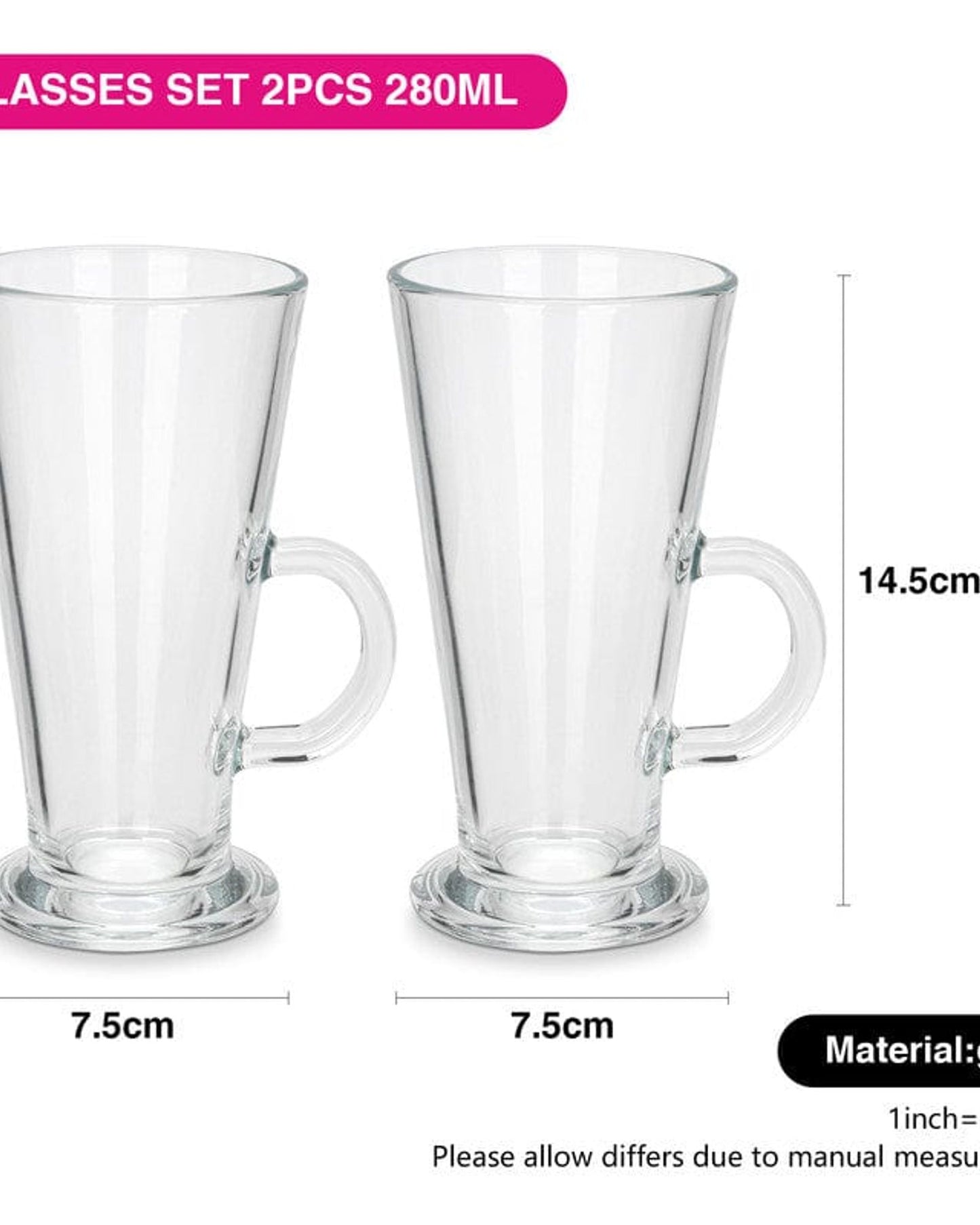 Fissman 2 Piece Mugs For Latte 280 Ml Glass