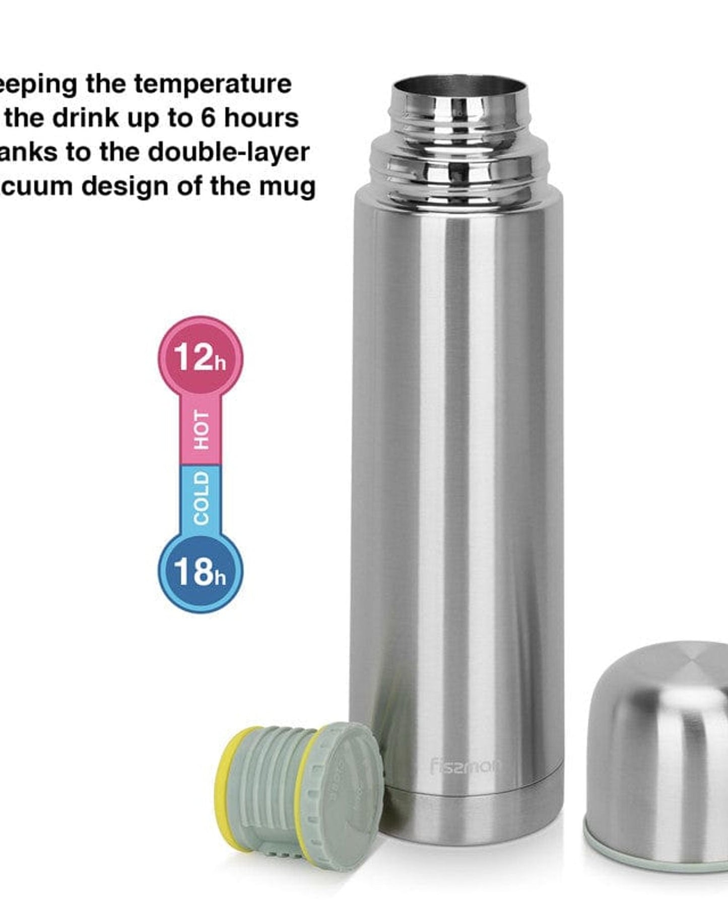 Fissman Double Wall Vacuum Flask 1000 Ml Stainless Steel