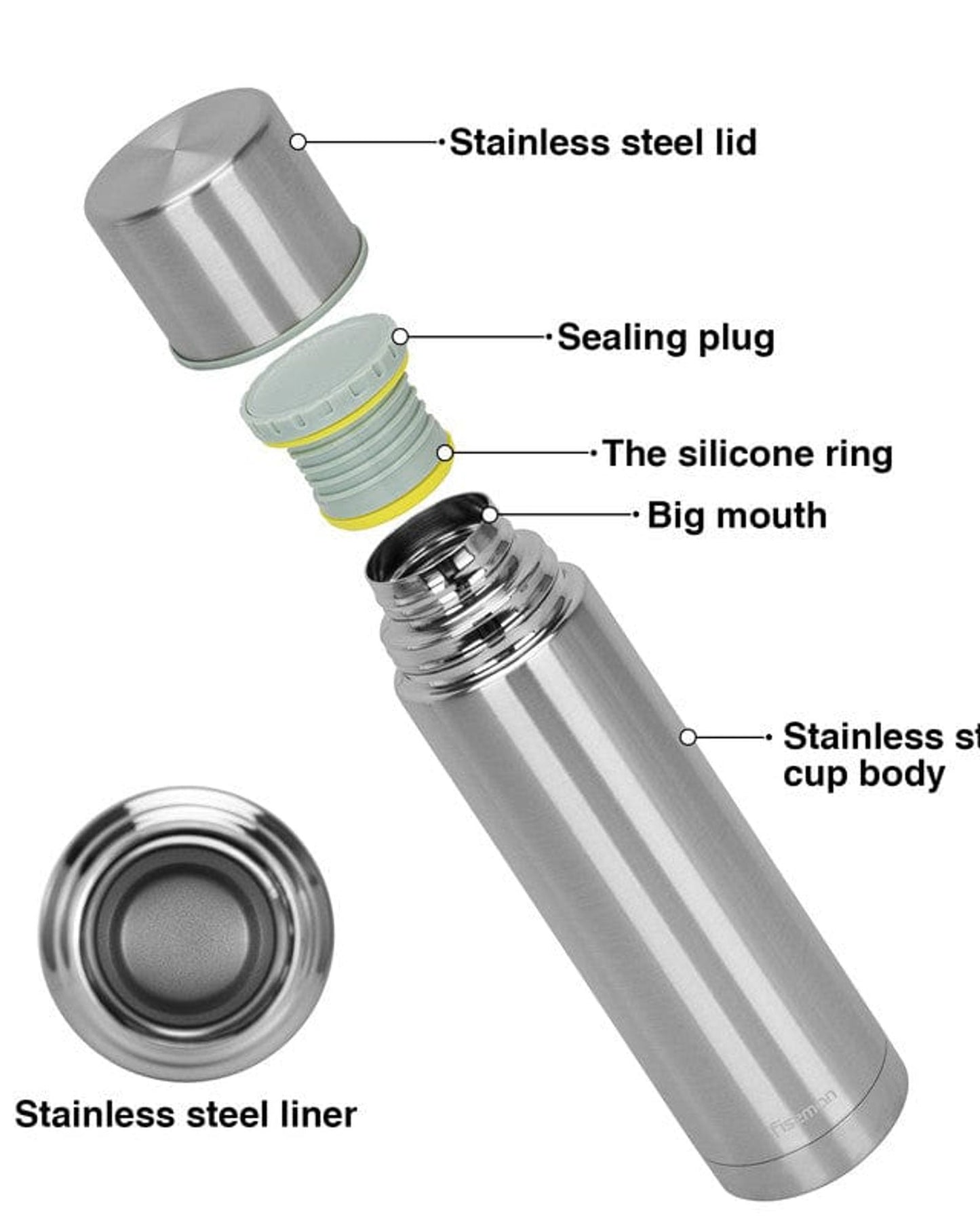Fissman Double Wall Vacuum Flask 1000 Ml Stainless Steel