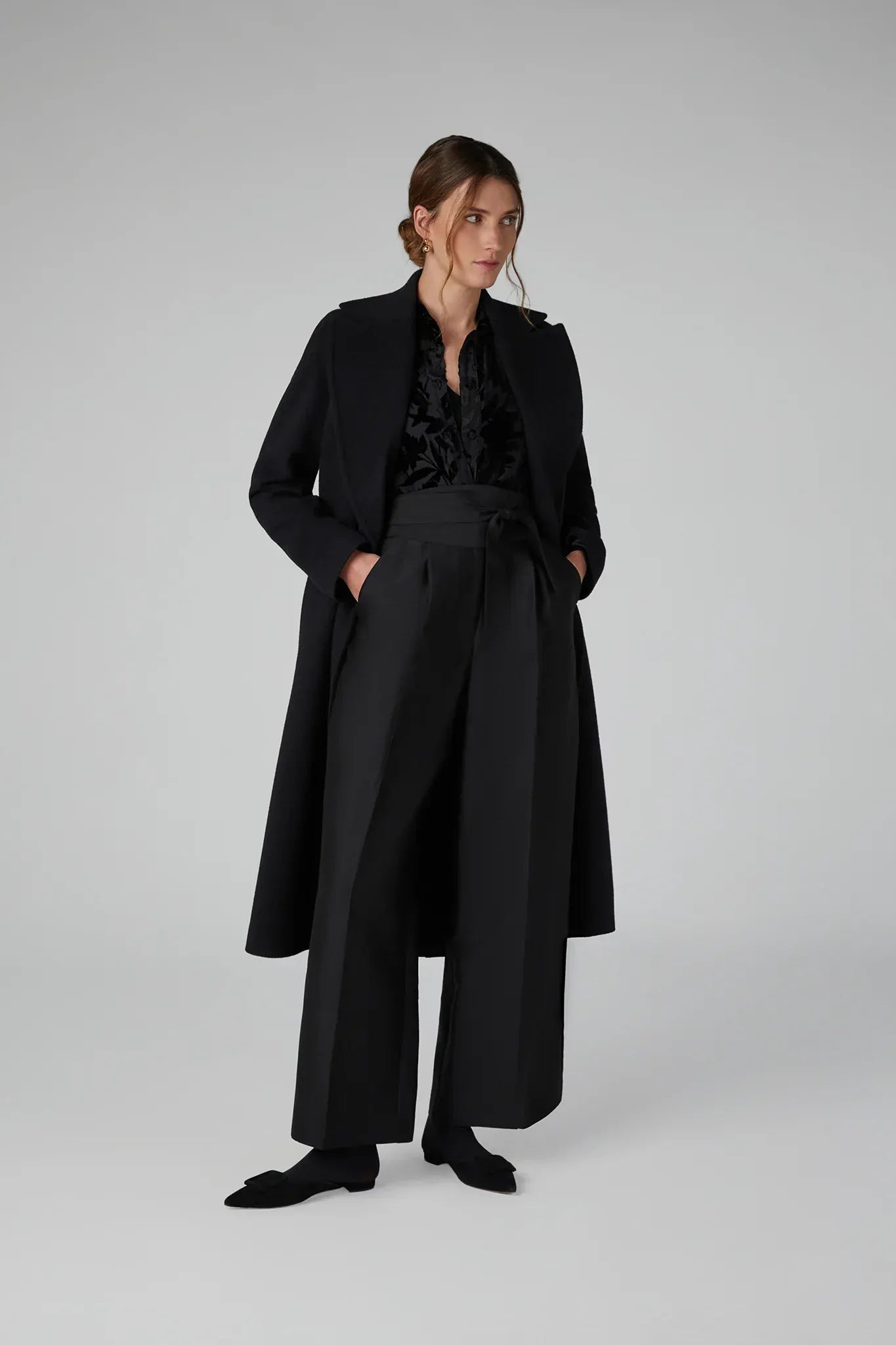 Geraldine Wool Blend Long Coat in Black