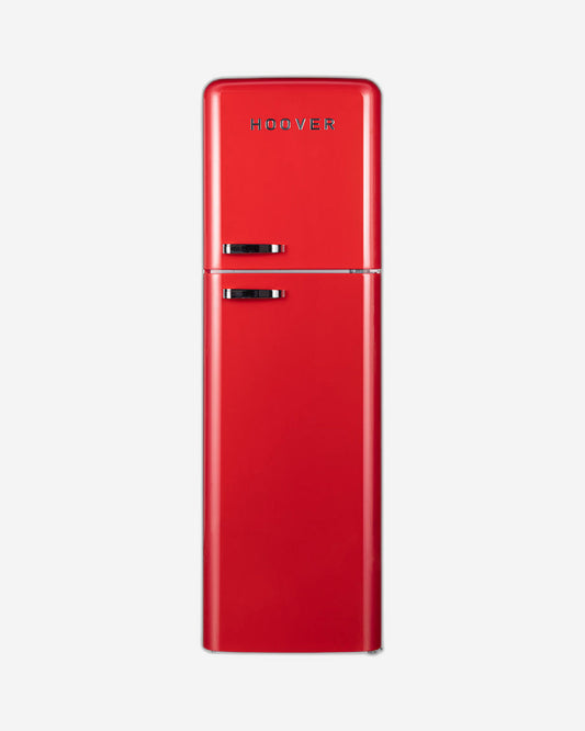 Hoover 326L Top Mount Retro Style Refrigerator, Total No Frost Designt, Fresh Room, Humidity Control, Metal Texture Handle, Bottle Rack, 1 Year Warranty, Red - HTR-M326-RR