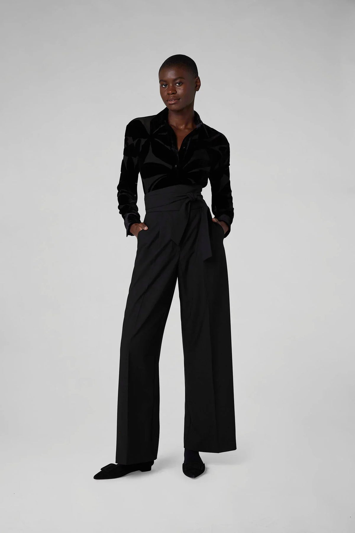 Gianna Velvet Burn Out Shirt in Black