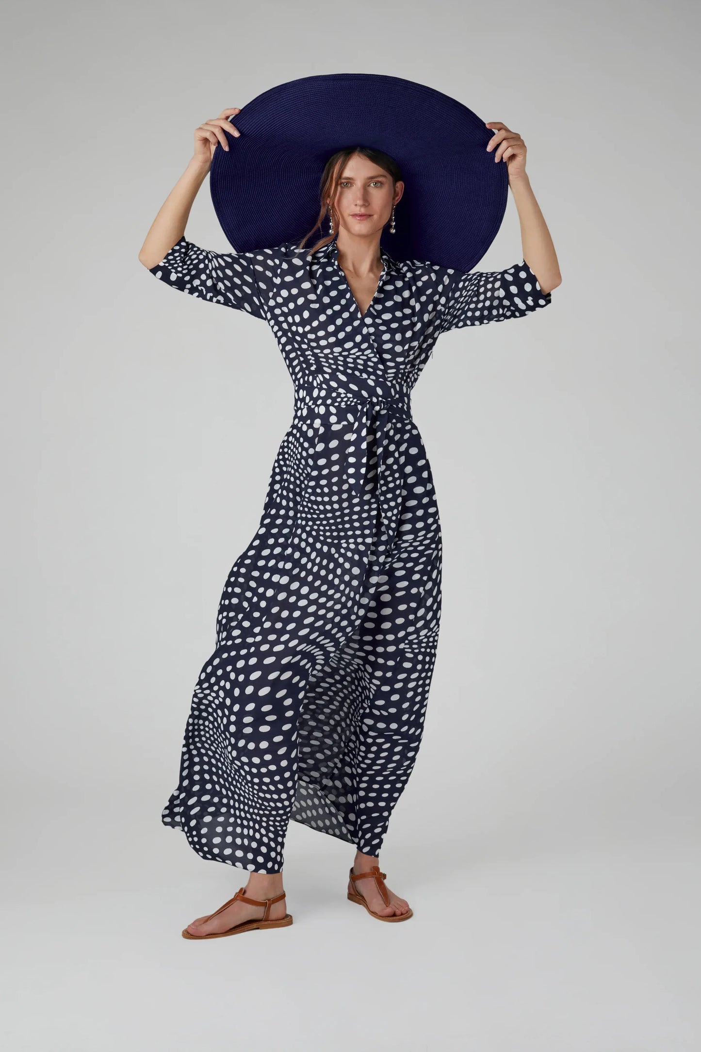 Hazel Printed Georgette Maxi Wrap Dress in Navy