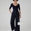 Hattie V Neck Knitted Jumper Merino Wool in Navy
