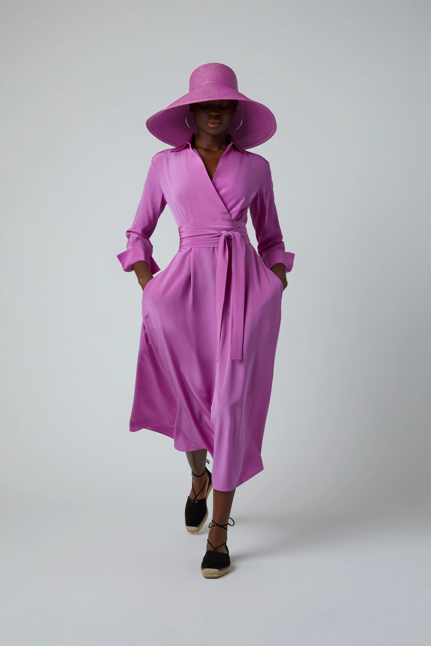 Celia Silk Full Skirt Wrap Dress in Pink