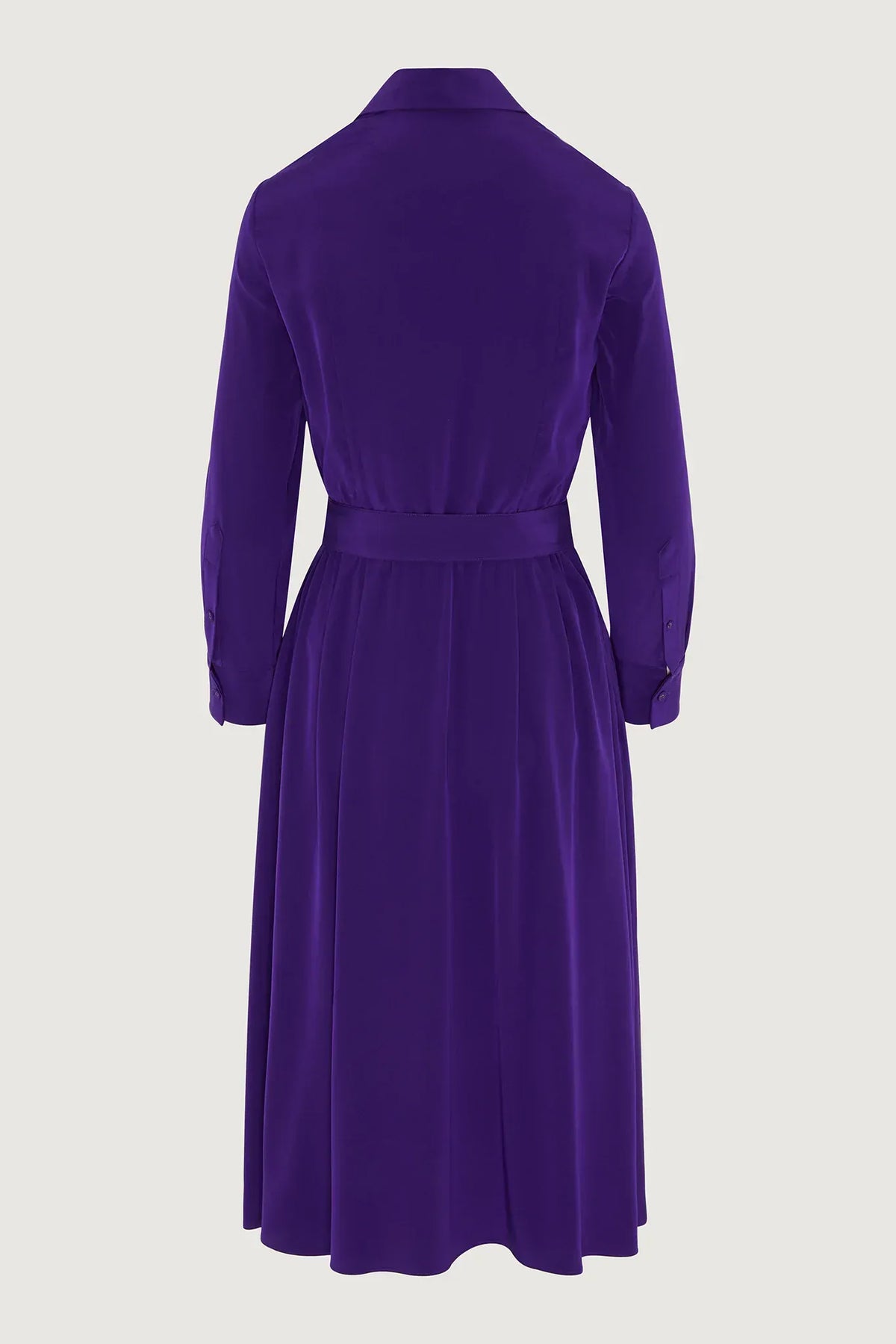 Fleur Silk Full Skirt Shirt Dress in Purple