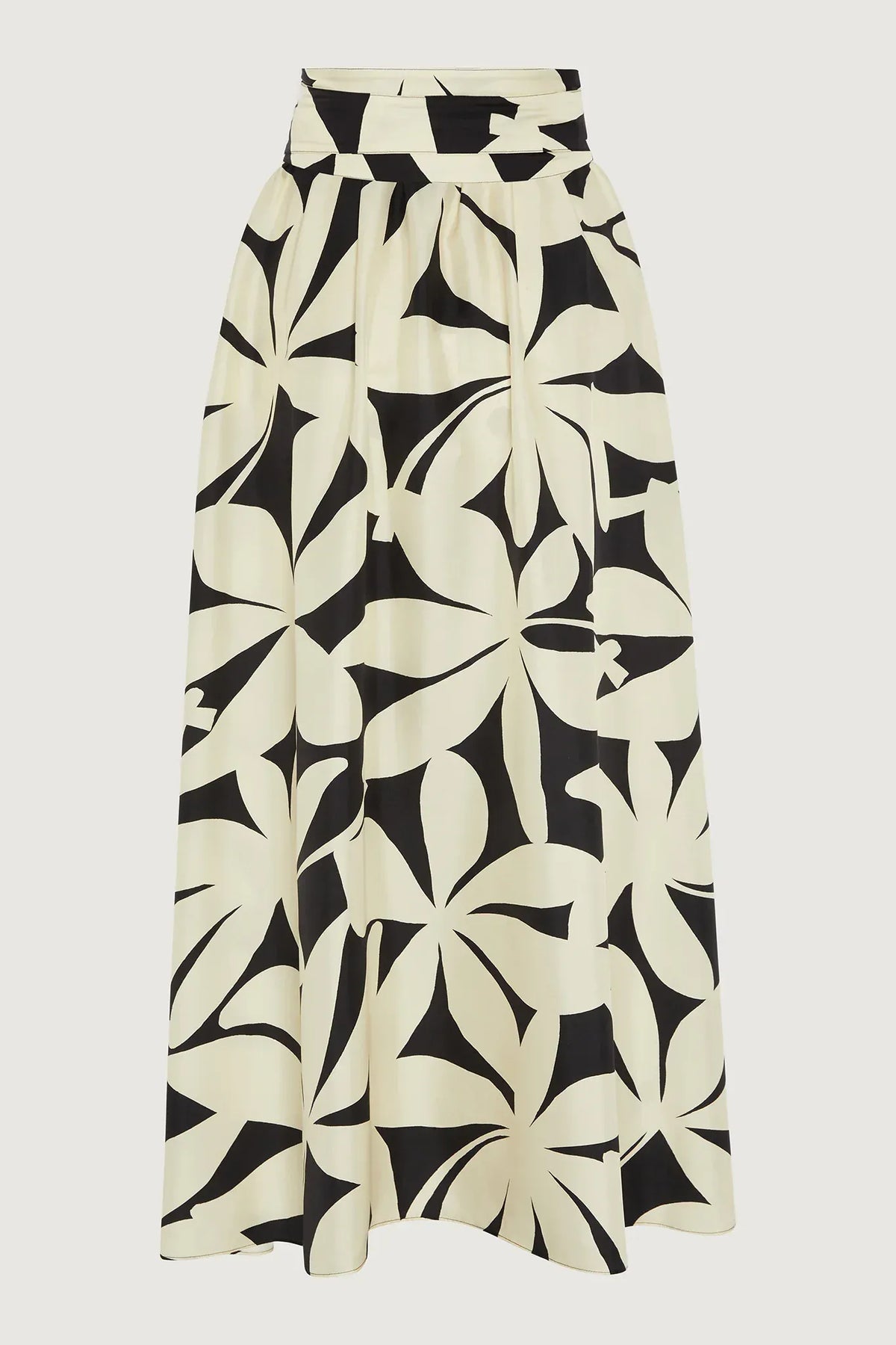 Gail Silk Twill Printed Maxi Skirt in Black