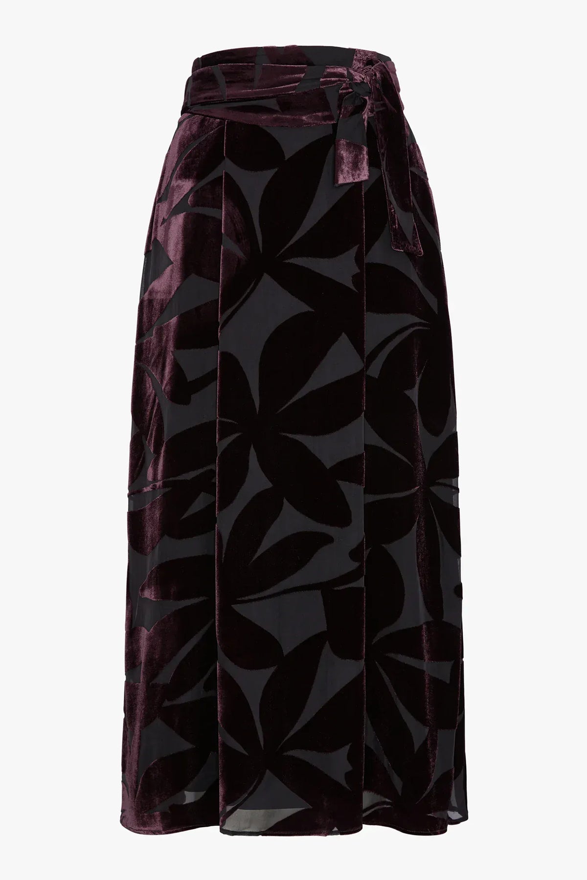Idalia Velvet Burn Out Maxi Skirt in Berry Floral