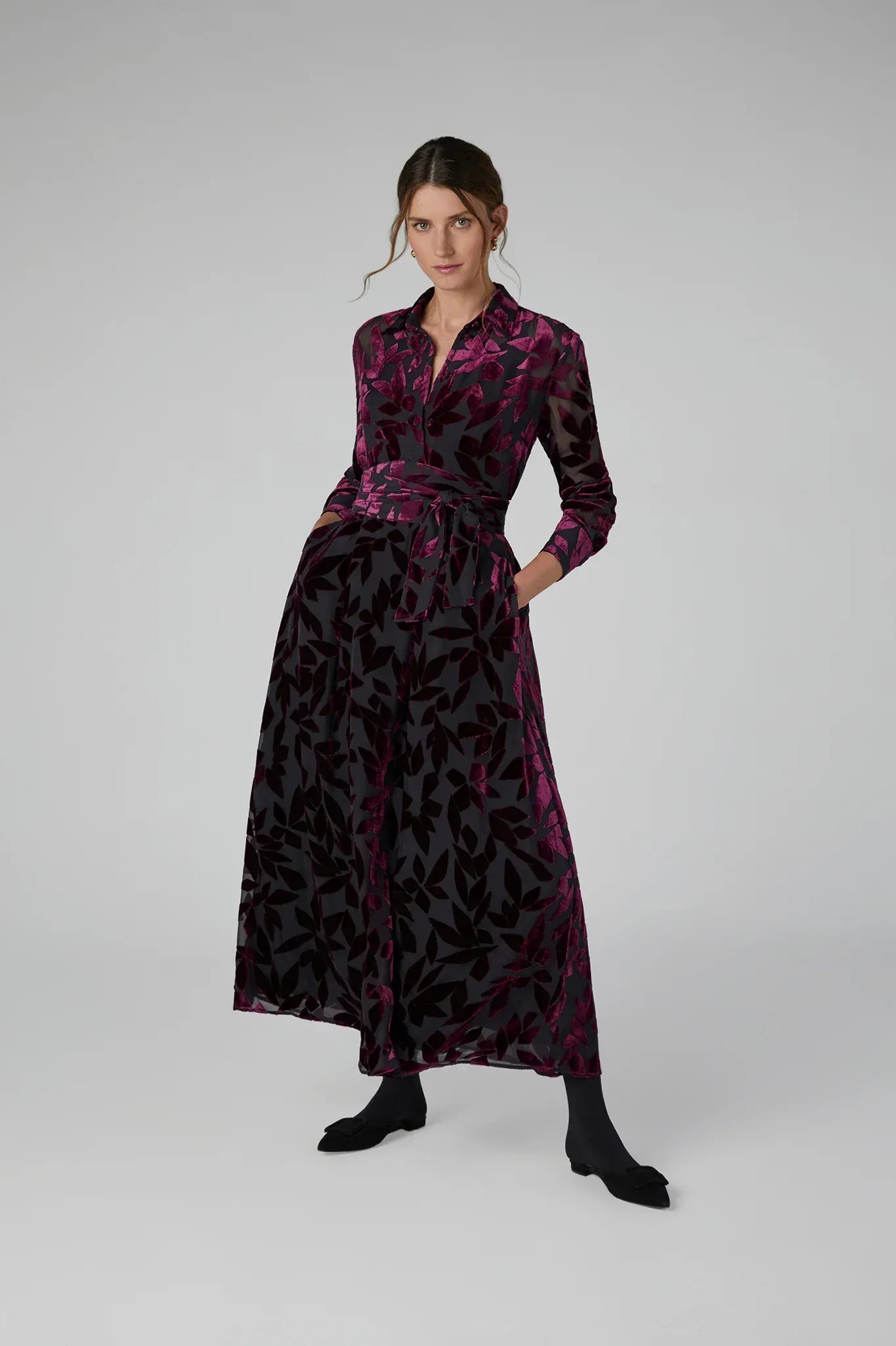 Idalia Velvet Burn Out Shirt in Berry Floral