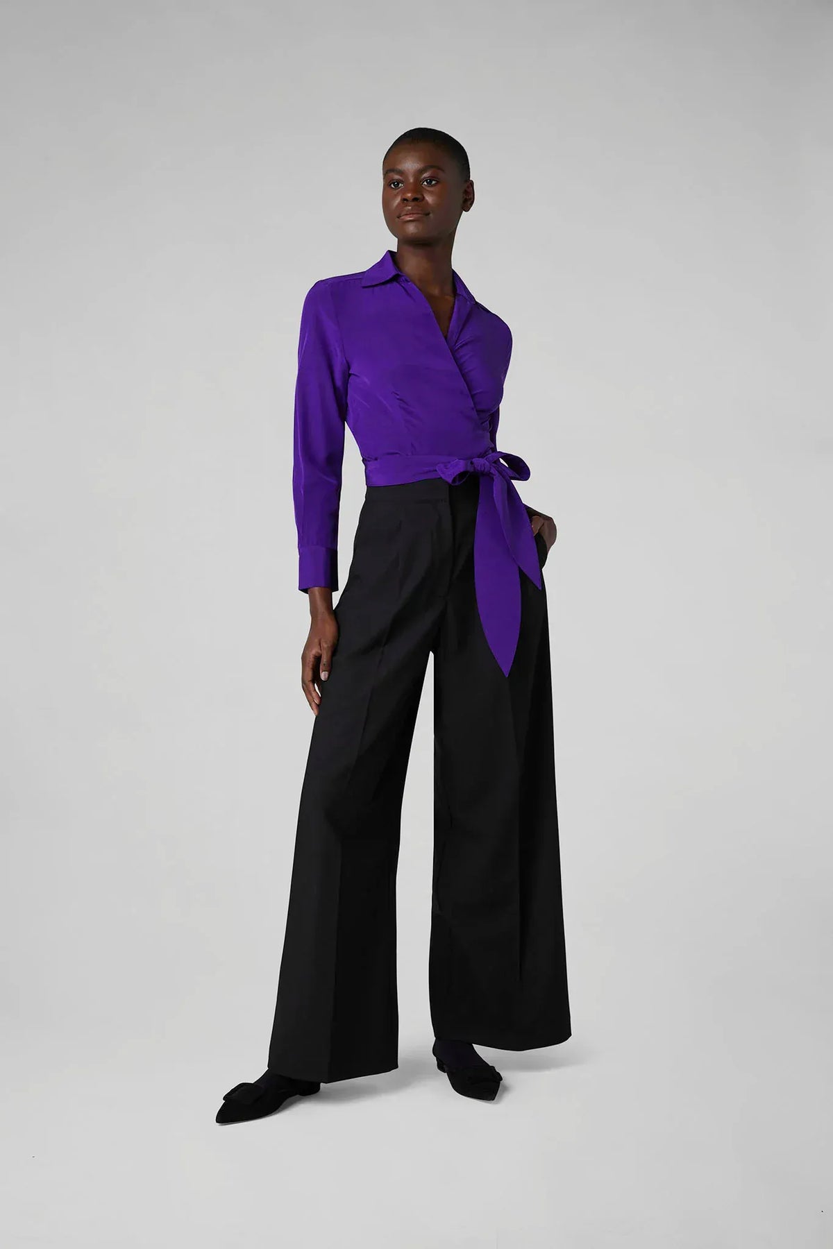 Genevieve Silk Wrap Shirt in Black