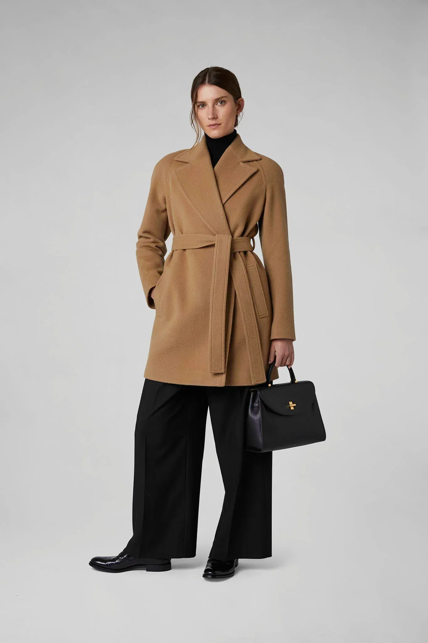 Geraldine Wool Blend Mid-Length Coat in Black