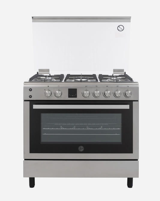 Hoover Freestanding Full Gas Cooker, 5 Burners, Grill, 90 × 60 cm, Stainless Steel – HGC-V95G-S (ESMA Certified)