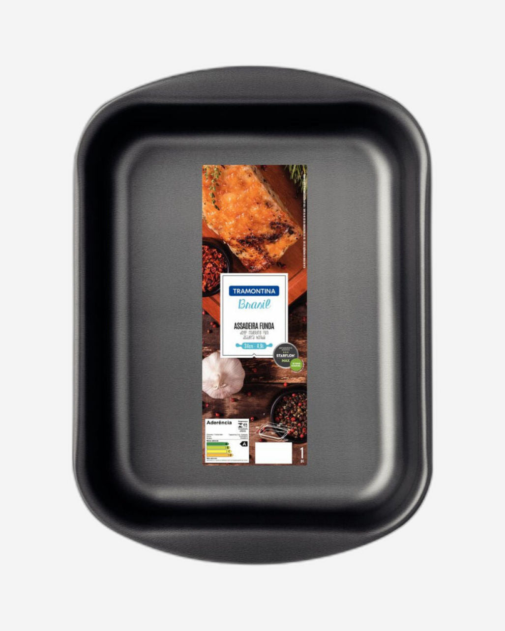 Tramontina Brasil Aluminum Deep Roasting Pan with Interior and Exterior Starflon Max Nonstick Coating Graphite, 34 cm, 4,9 L