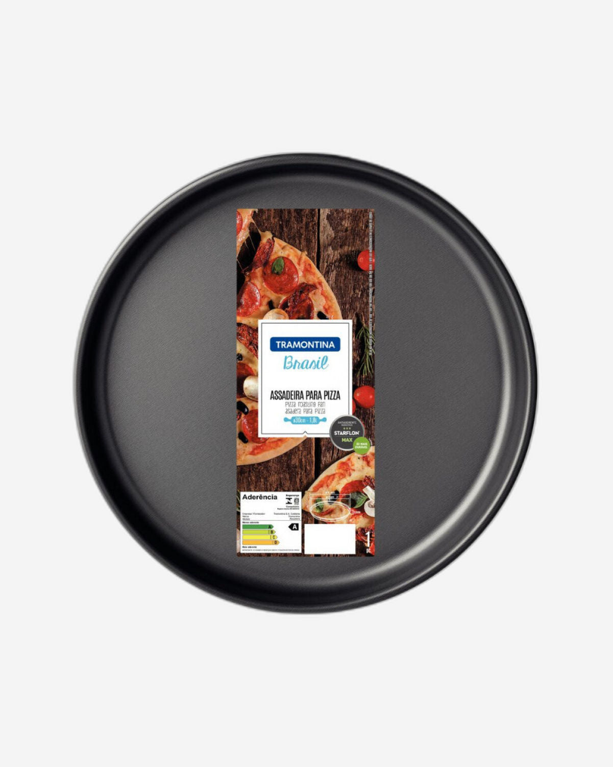 Tramontina Brasil Aluminum Pizza Pan with Interior and Exterior Starflon Max Nonstick Coating Graphite, 30 cm, 1,8 L